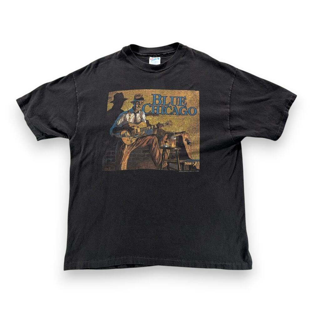 Vintage Chicago Blues Shirt Adult EXTRA LARGE Black John Carroll Doyle Art 90s